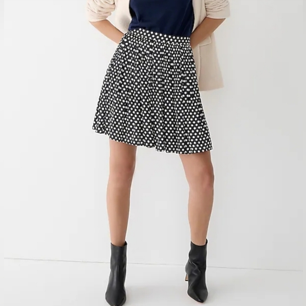 NWT JCrew featherweight silky satin mini skirt in polka dot, sz 0